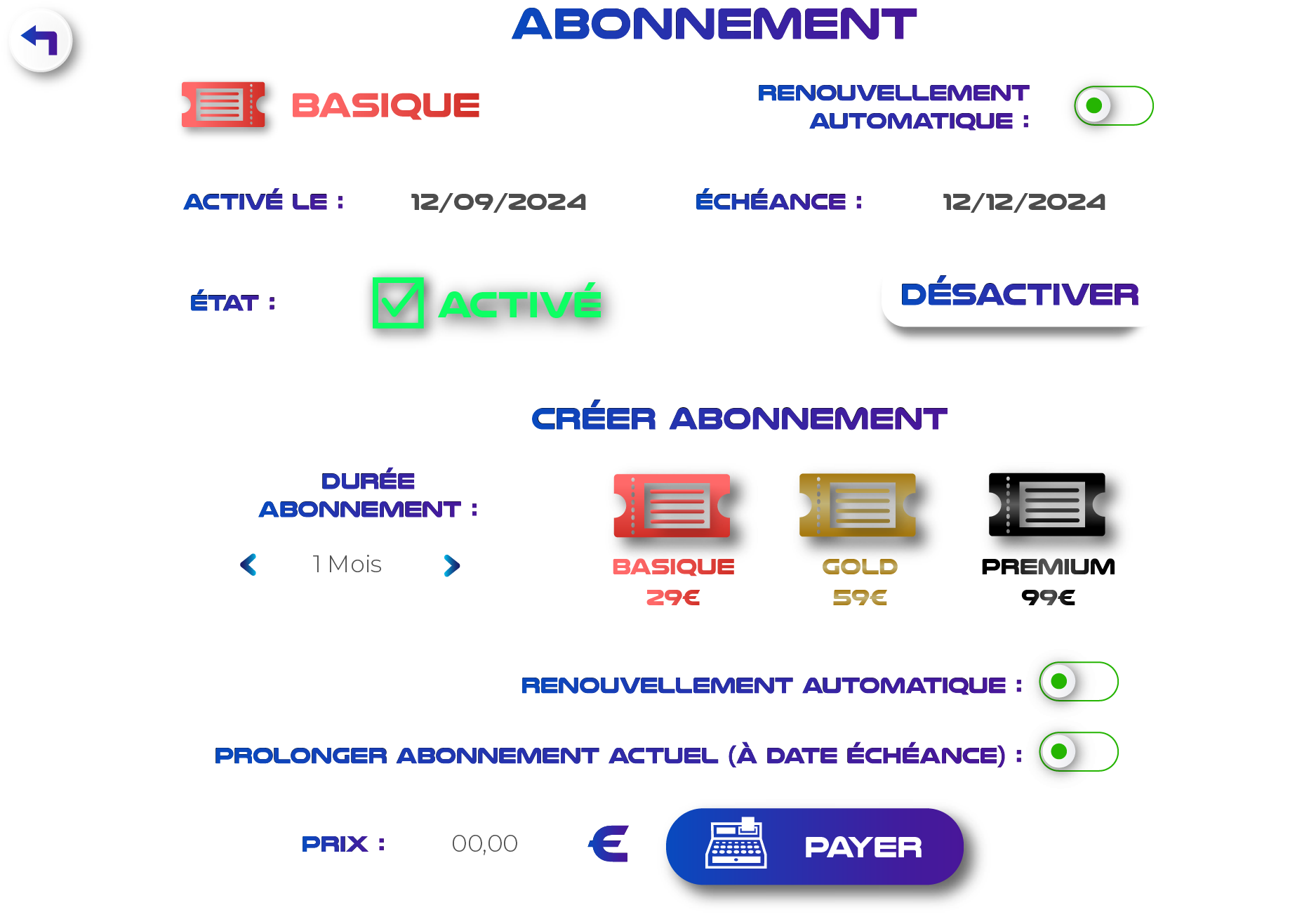 Abonnements du club